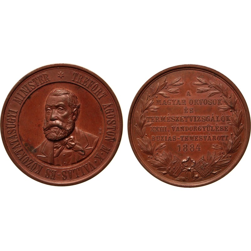 MOTV Trefort Ágoston - Buziás és Temesvár 1886 KB bronzérem